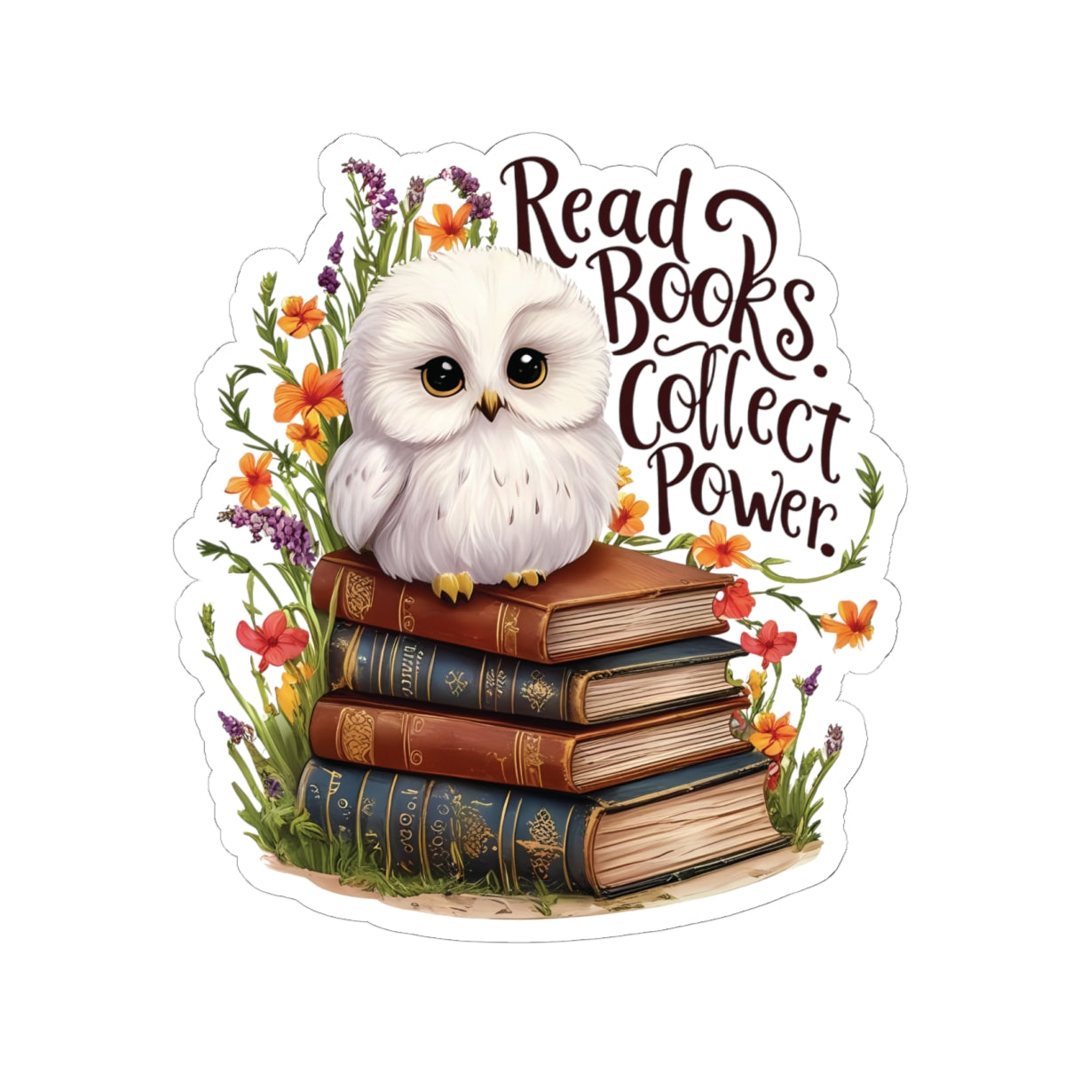 Read Books Collect Power Owl Sticker, Book Lover Gift, Cute Reading Owl, Bookworm Teacher's Day Sticker, School Sticker Student Bookish Gift