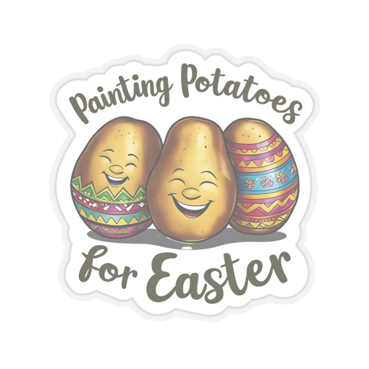 Painting Potatoes For Easter Sticker, Funny Easter Humor Vinyl Kiss Cut Decal, Cute Easter Basket Pun Art Sticker for Laptop Planner Mug Gift