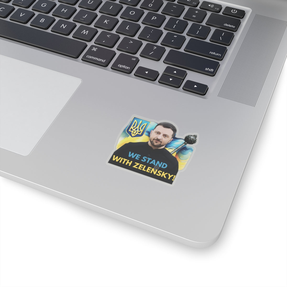 We Stand With Zelensky Sticker, Ukraine Flag Support Decal, President Zelensky Vinyl Waterproof Kiss Cut Laptop Water Bottle Journal Car