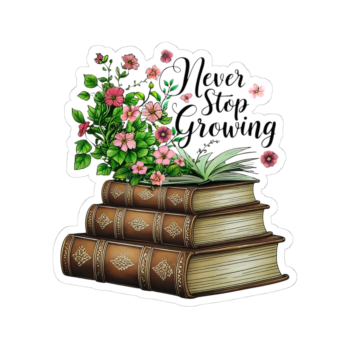 Never Stop Growing Motivational Sticker, Inspirational Growth Mindset Vinyl Decal, Positive Quote Plant Design, Laptop Water Bottle Decor