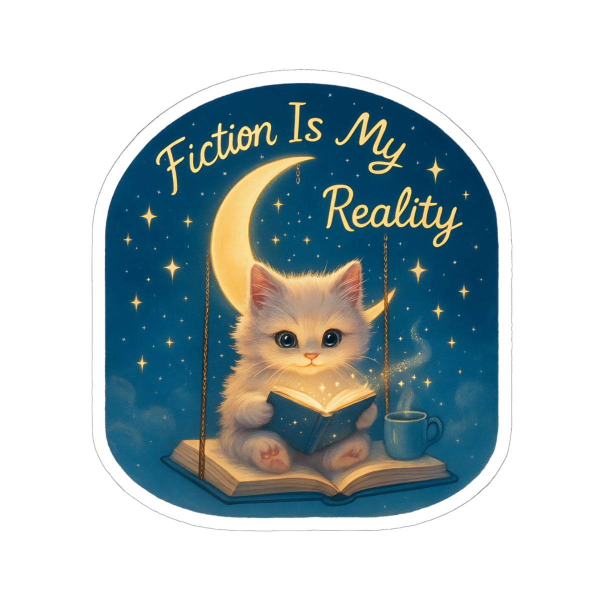 Fiction is My Reality Sticker, Cute Kitten Reading Decal, Teacher Gift Decal, Book Lover Vinyl Sticker, Waterproof Sticker Laptop Planner Mug Sticker