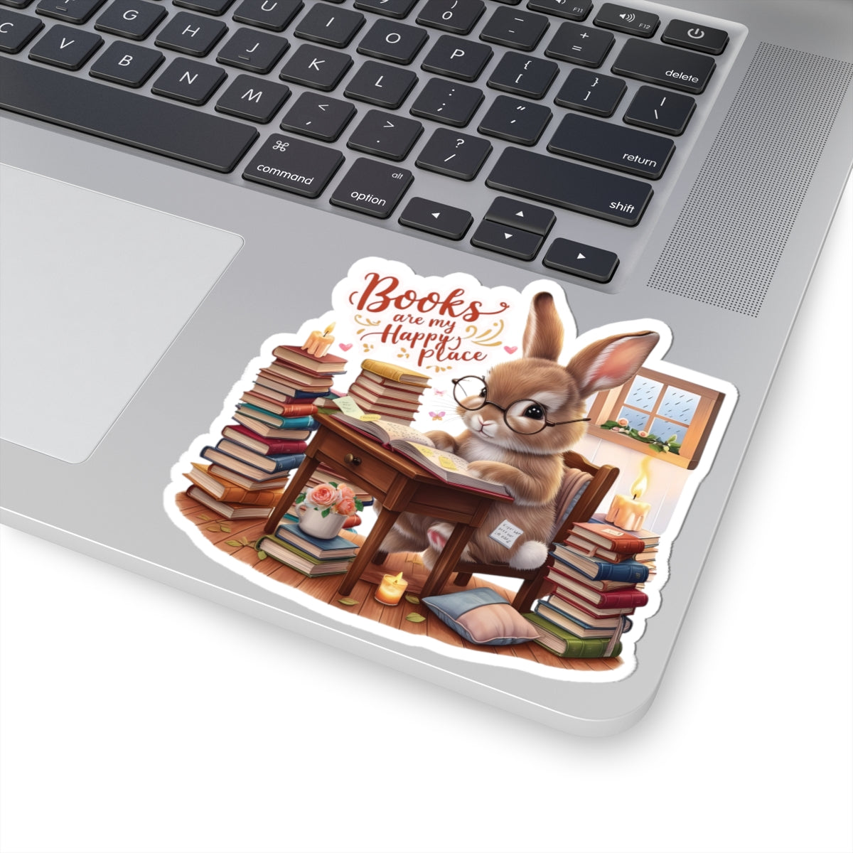 Books Are My Happy Place Sticker, Cute Bookish Bunny Reading Sticker, Cozy Reading Aesthetic Gift For Teachers, Readers Students And Planners