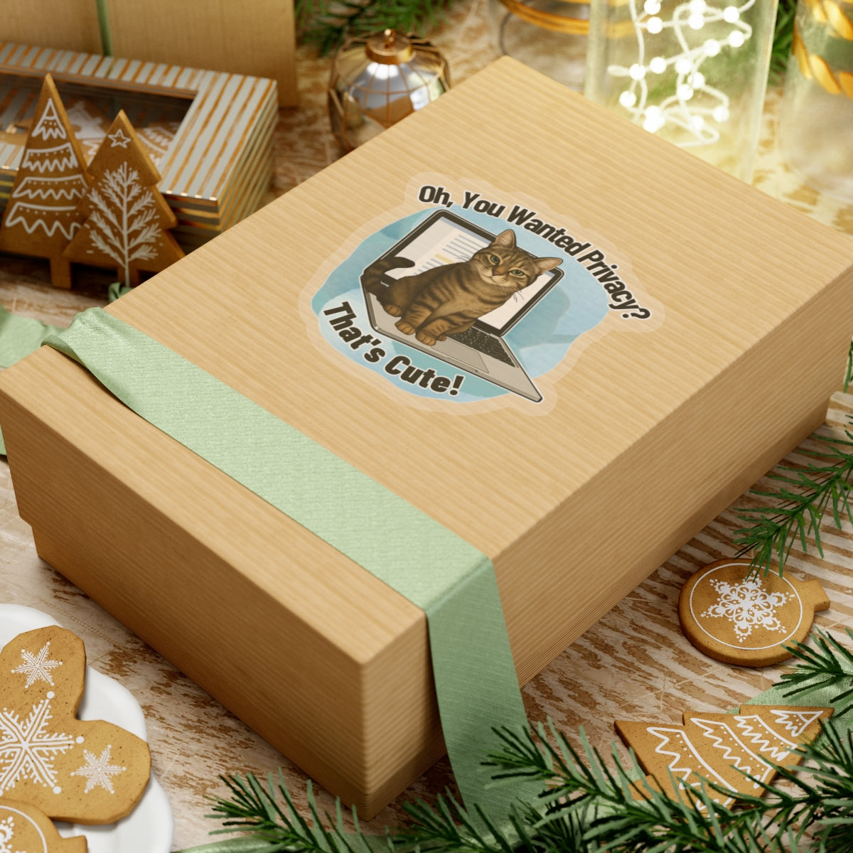 Funny Cat Sticker, Laptop Blocker Tabby Cat Vinyl Sticker, Oh You Wanted Privacy Thats Cute, Gift For Cat Lovers \,WFH Humor Waterproof Decal