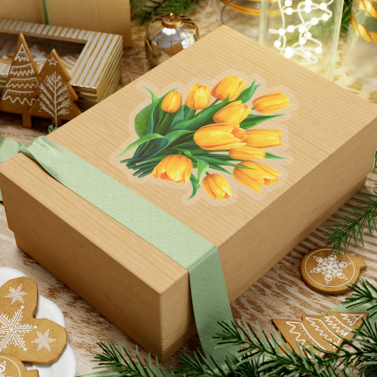 Yellow Tulip Bouquet Stickers, Floral Decals, Spring Flower Decor, Gardening Gifts, Vinyl Laptop Stickers Scrapbooking Supplies Nature Art Gift