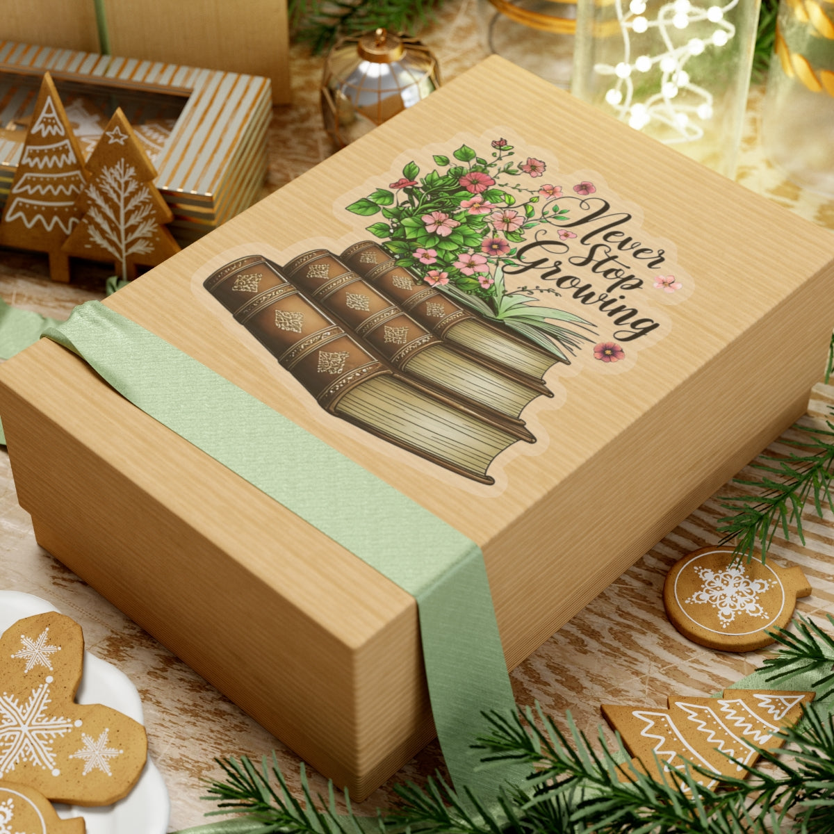 Never Stop Growing Motivational Sticker, Inspirational Growth Mindset Vinyl Decal, Positive Quote Plant Design, Laptop Water Bottle Decor