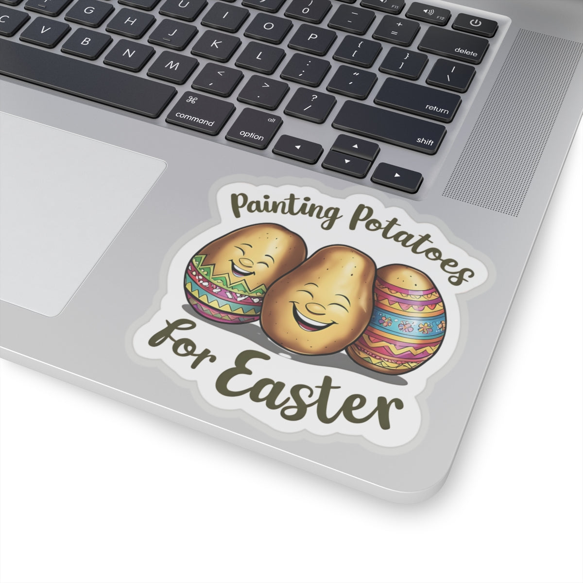 Painting Potatoes For Easter Sticker, Funny Easter Humor Vinyl Kiss Cut Decal, Cute Easter Basket Pun Art Sticker for Laptop Planner Mug Gift