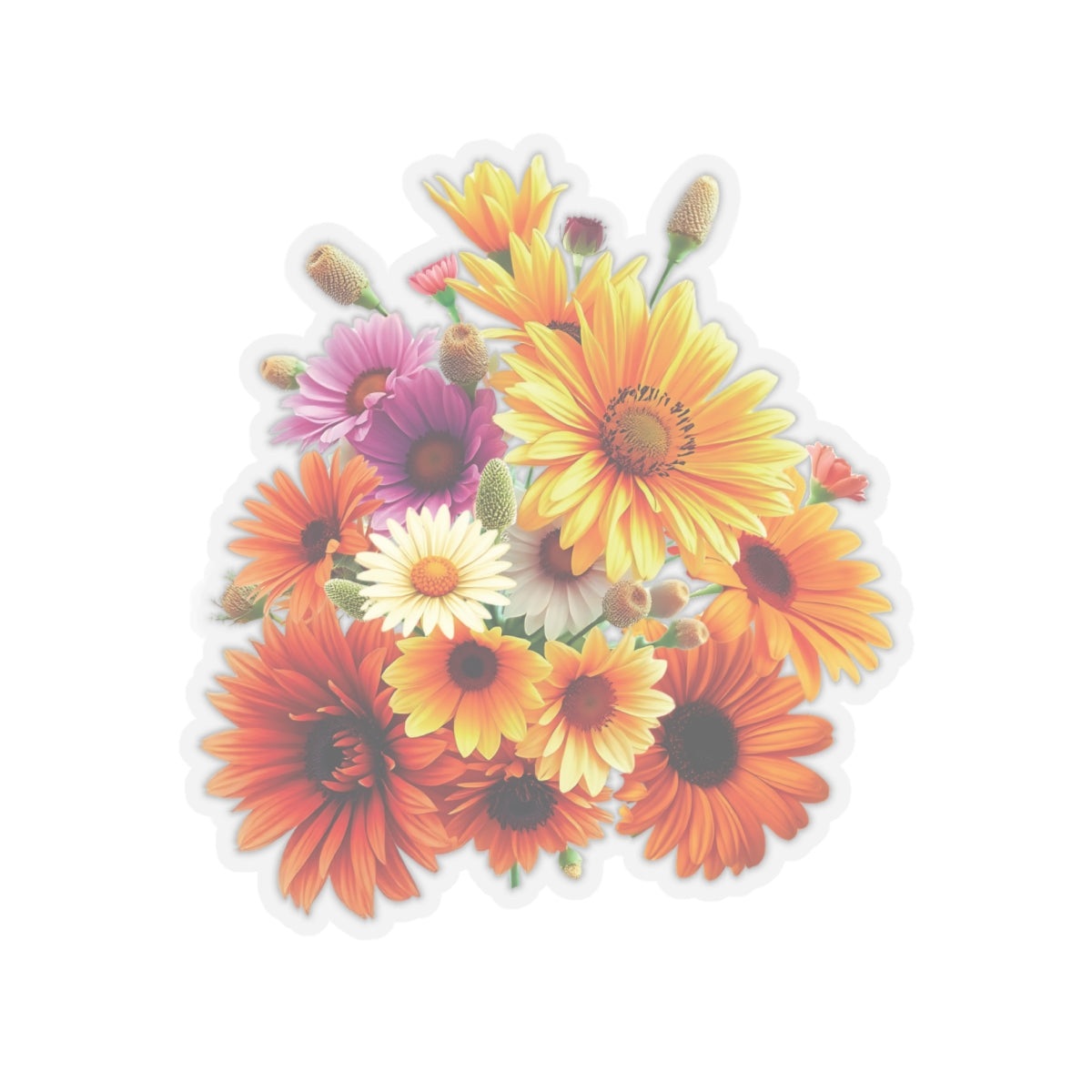 Garden Flowers Bouquet Sticker Gerbera Daisies April Birth Flower Symbol Of Joy Waterproof Vinyl Kiss Cut Laptop Water Bottle Scrapbook