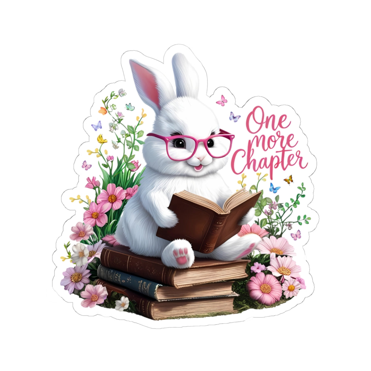 One More Chapter Sticker, Bunny Reading Decal, Teacher Appreciation Gift, Book Lover Vinyl Sticker, Waterproof Laptop Decal, Cute Animal Sticker