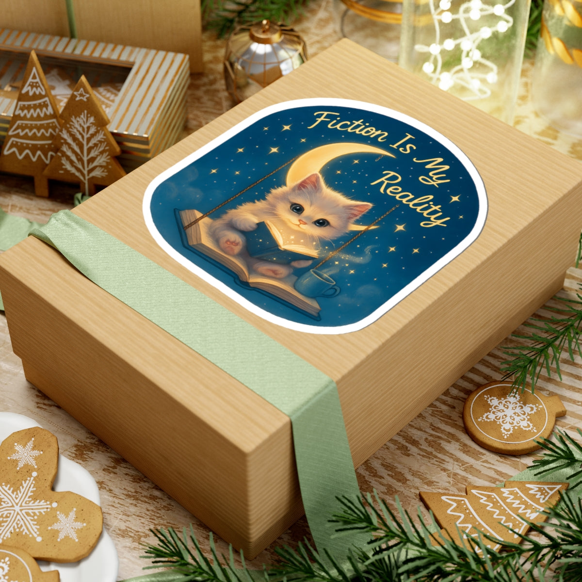 Fiction is My Reality Sticker, Cute Kitten Reading Decal, Teacher Gift Decal, Book Lover Vinyl Sticker, Waterproof Sticker Laptop Planner Mug Sticker