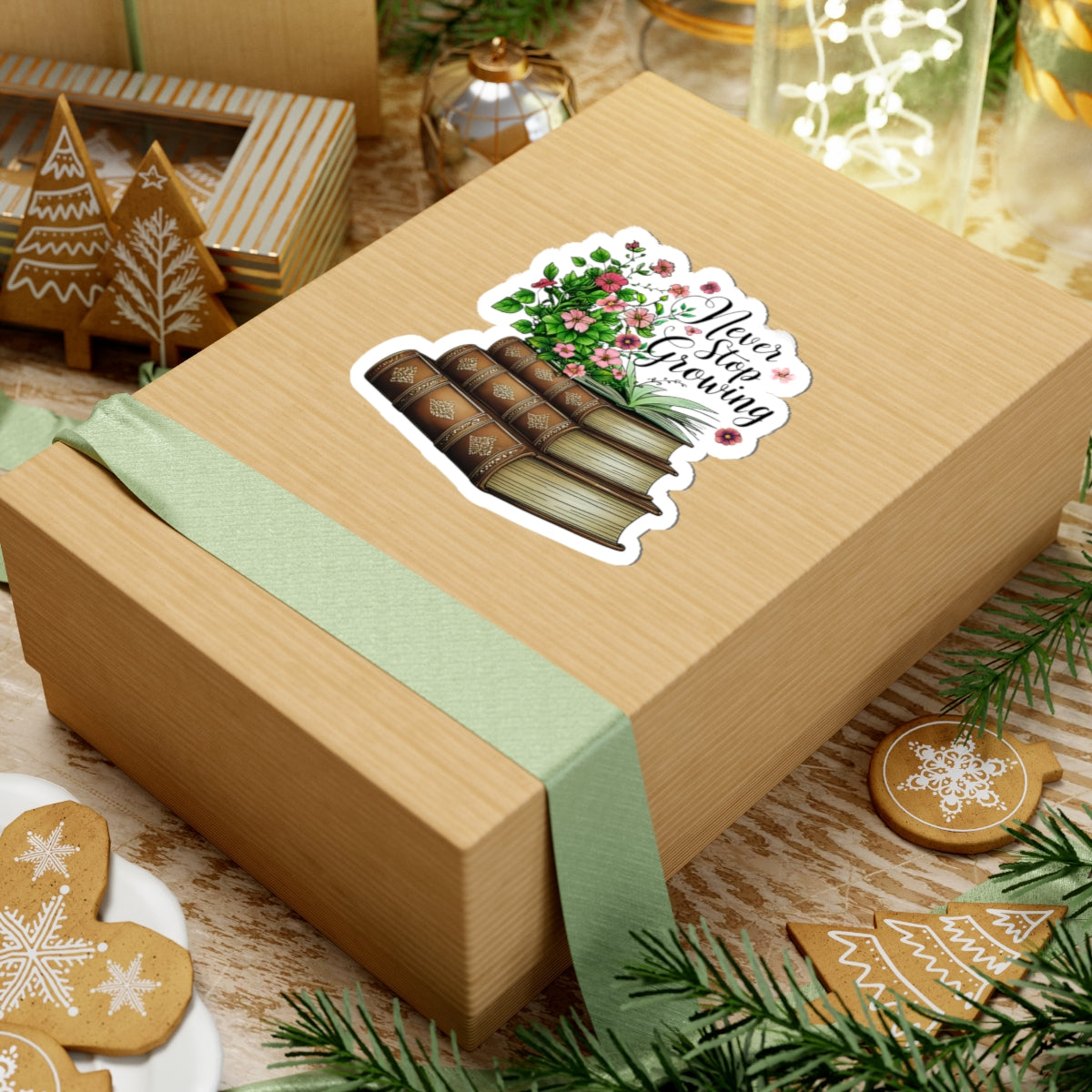 Never Stop Growing Motivational Sticker, Inspirational Growth Mindset Vinyl Decal, Positive Quote Plant Design, Laptop Water Bottle Decor