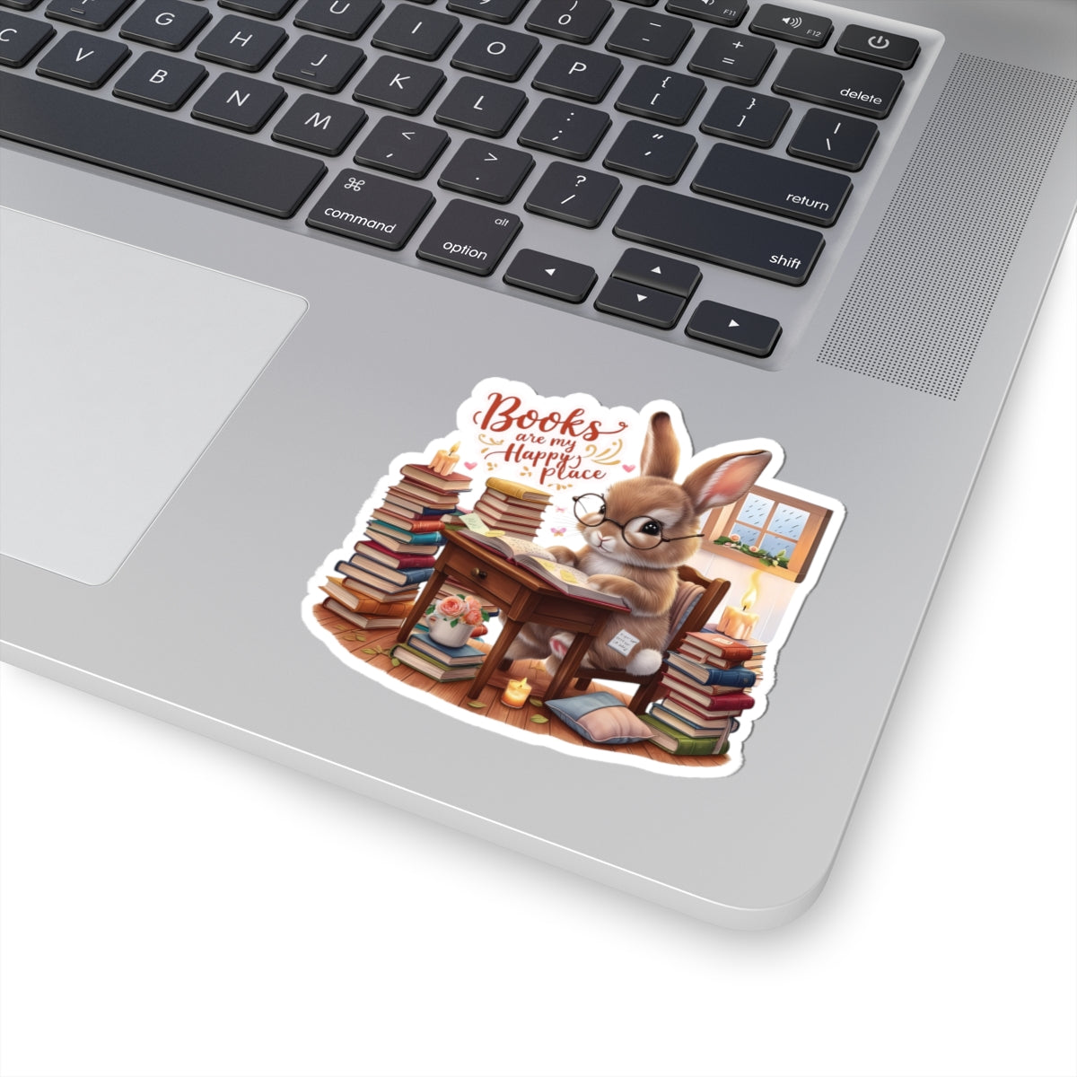 Books Are My Happy Place Sticker, Cute Bookish Bunny Reading Sticker, Cozy Reading Aesthetic Gift For Teachers, Readers Students And Planners