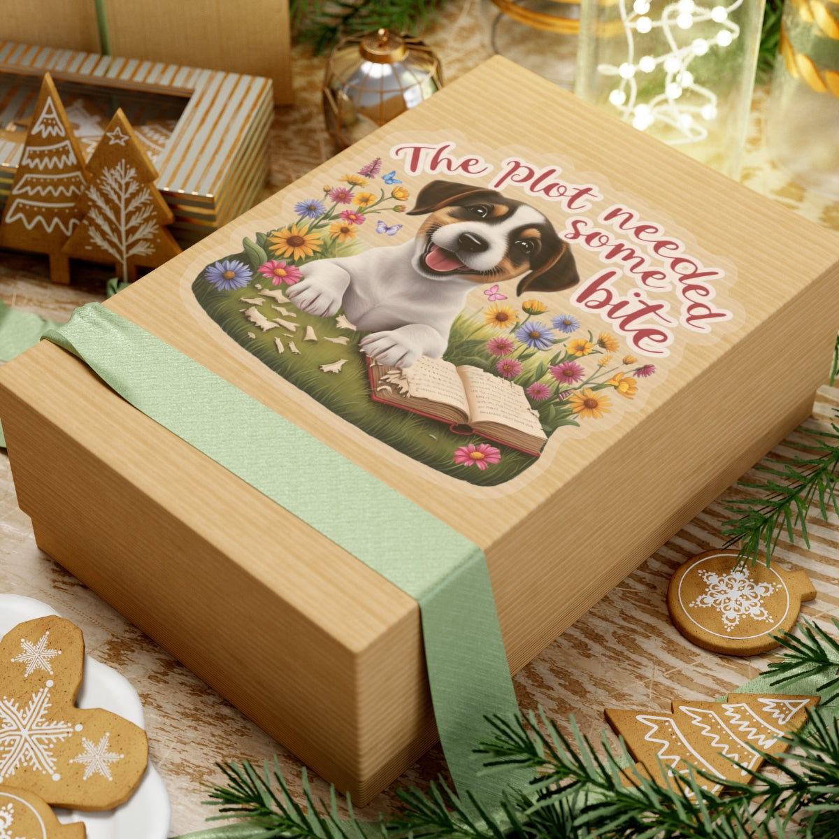 The Plot Needed Some Bite Sticker, Funny Jack Russell Book Lover Gift, Cute Puppy Reading Decal, Whimsical Animal Themed Kiss Cut Sticker