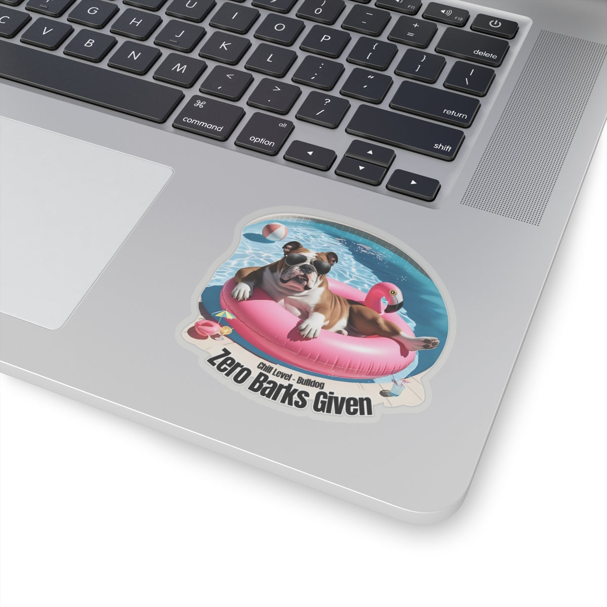 Zero Barks Given Sticker, Funny Bulldog Summer Vinyl Sticker, Chill Level Bulldog Dog Lover Gift, Pool Float Humor Waterproof Laptop Decal Gift