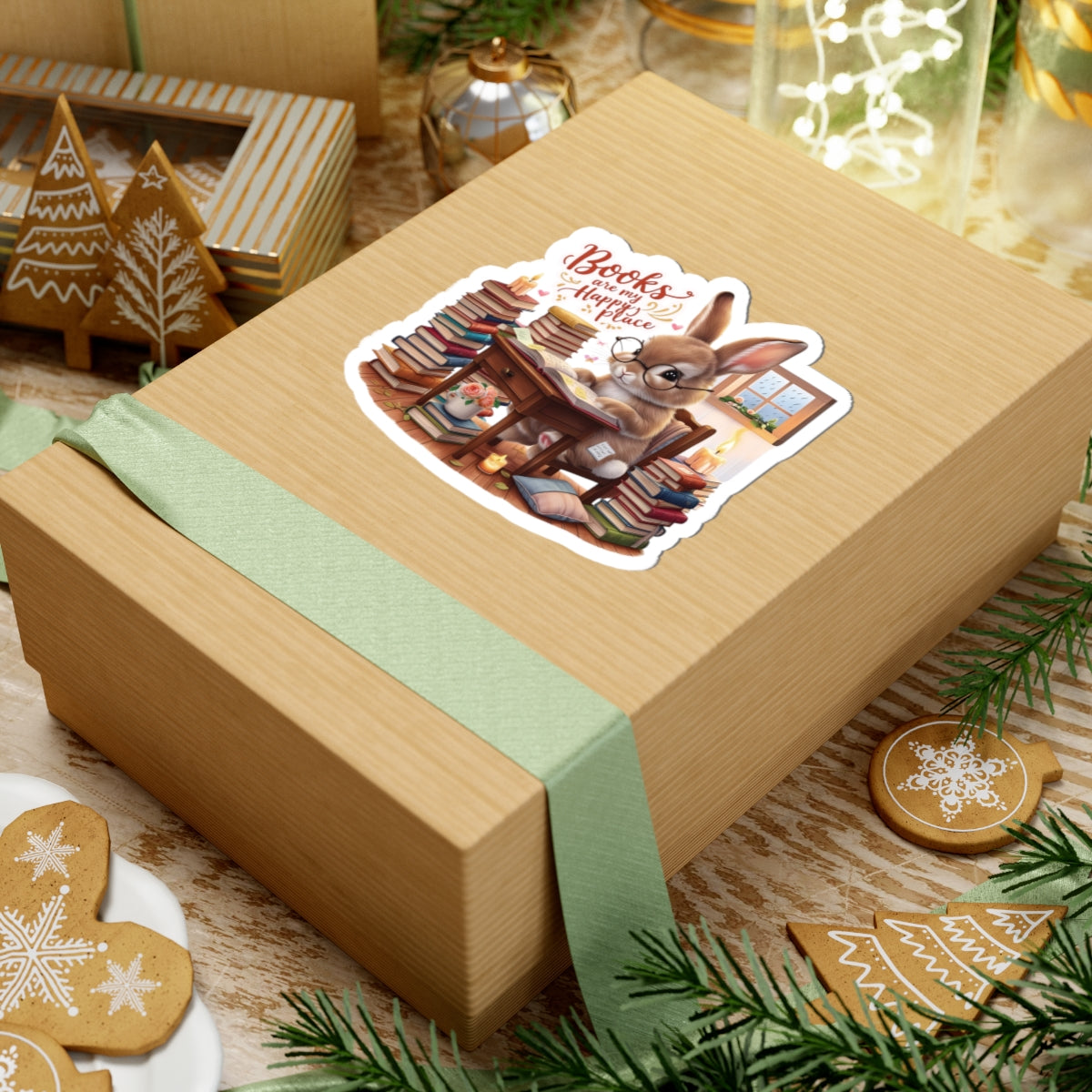 Books Are My Happy Place Sticker, Cute Bookish Bunny Reading Sticker, Cozy Reading Aesthetic Gift For Teachers, Readers Students And Planners