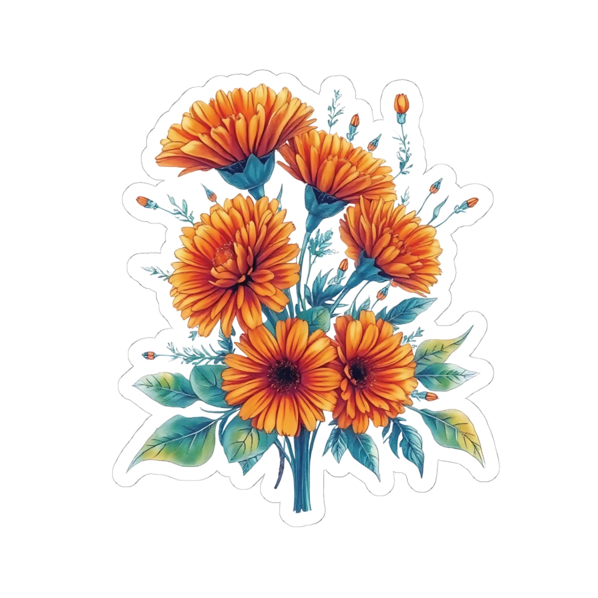 Marigold Flower Sticker, Symbol Of Strength October Birth Flower Gift, Waterproof Vinyl Decal Kiss Cut Floral Laptop Water Bottle Scrapbook