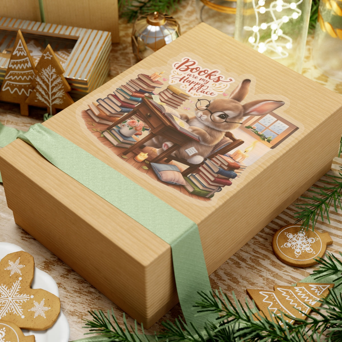 Books Are My Happy Place Sticker, Cute Bookish Bunny Reading Sticker, Cozy Reading Aesthetic Gift For Teachers, Readers Students And Planners