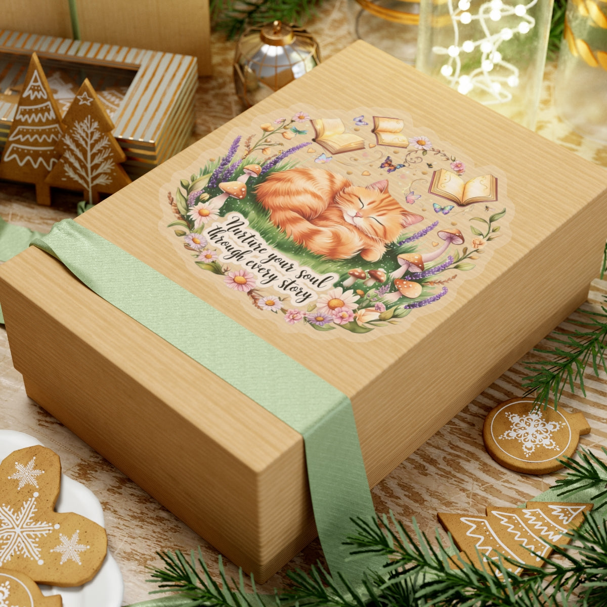 Nurture Your Soul Through Every Story Book Lover Cat Lover Plant Lover Sticker Nature Inspired Decal Laptop Planner Sticker