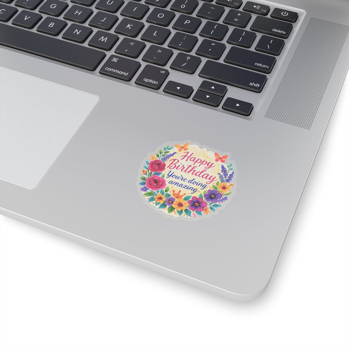 Happy Birthday You Are Doing Amazing Floral Watercolor Wreath Vinyl Sticker, Encouragement Gift Uplifting Birthday Quote Art Gift