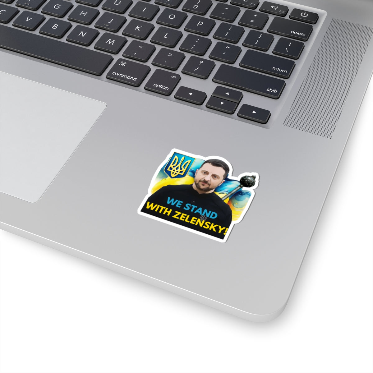 We Stand With Zelensky Sticker, Ukraine Flag Support Decal, President Zelensky Vinyl Waterproof Kiss Cut Laptop Water Bottle Journal Car