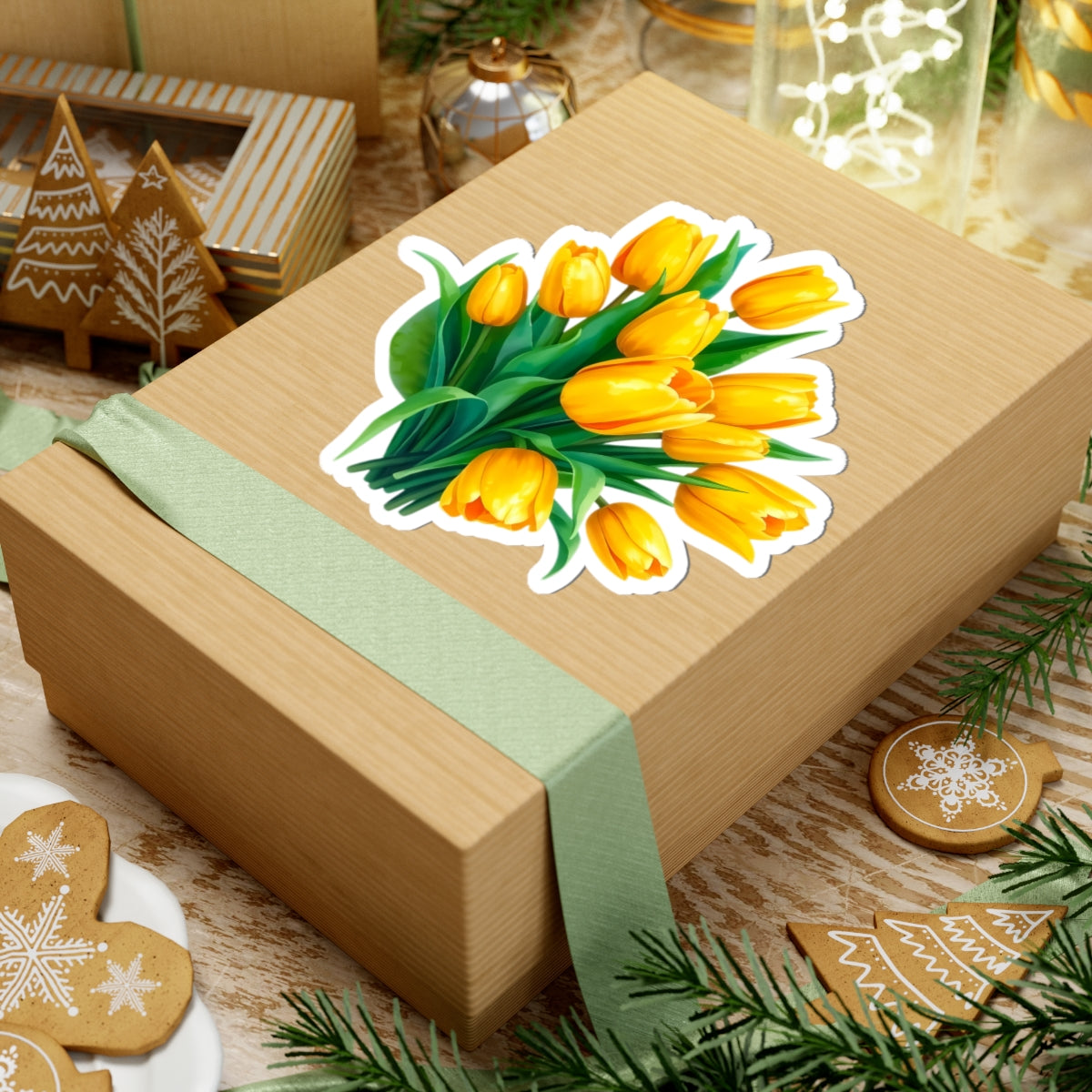 Yellow Tulip Bouquet Stickers, Floral Decals, Spring Flower Decor, Gardening Gifts, Vinyl Laptop Stickers Scrapbooking Supplies Nature Art Gift