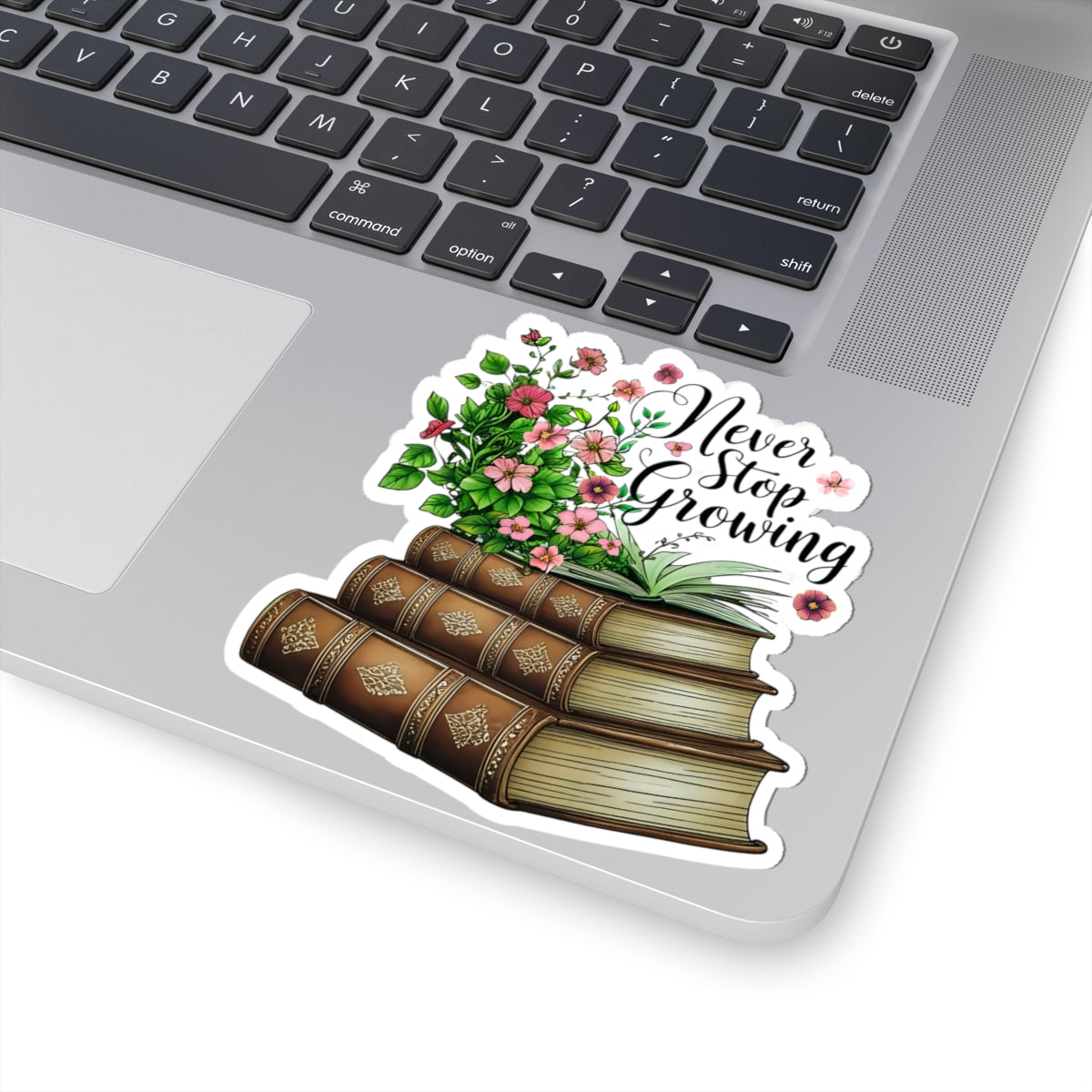 Never Stop Growing Motivational Sticker, Inspirational Growth Mindset Vinyl Decal, Positive Quote Plant Design, Laptop Water Bottle Decor