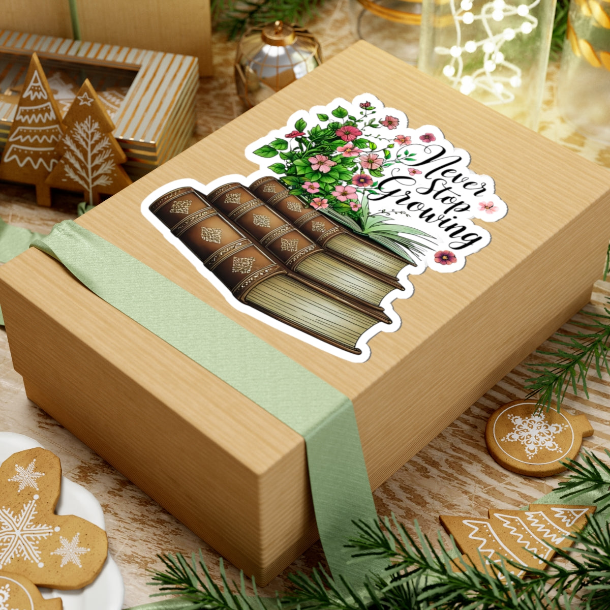 Never Stop Growing Motivational Sticker, Inspirational Growth Mindset Vinyl Decal, Positive Quote Plant Design, Laptop Water Bottle Decor