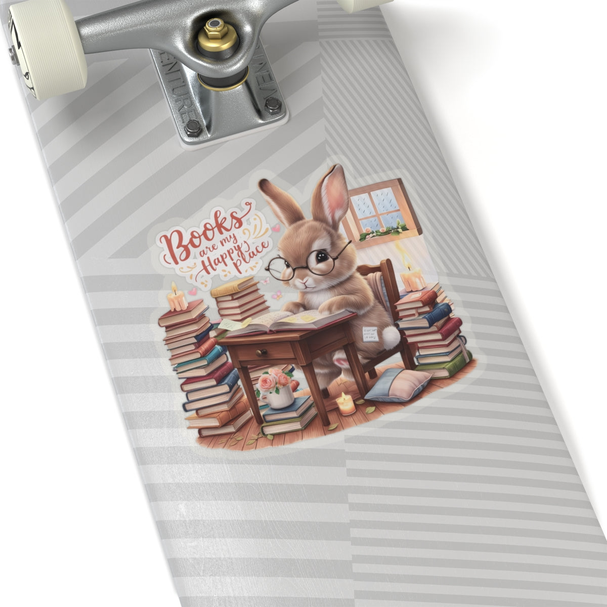 Books Are My Happy Place Sticker, Cute Bookish Bunny Reading Sticker, Cozy Reading Aesthetic Gift For Teachers, Readers Students And Planners