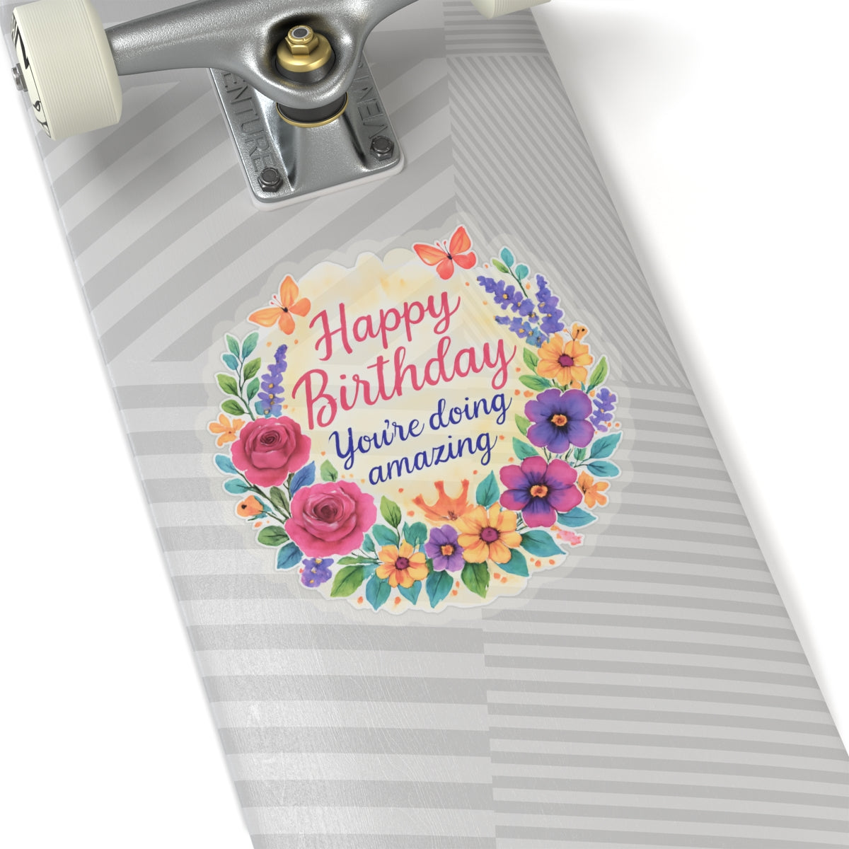 Happy Birthday You Are Doing Amazing Floral Watercolor Wreath Vinyl Sticker, Encouragement Gift Uplifting Birthday Quote Art Gift