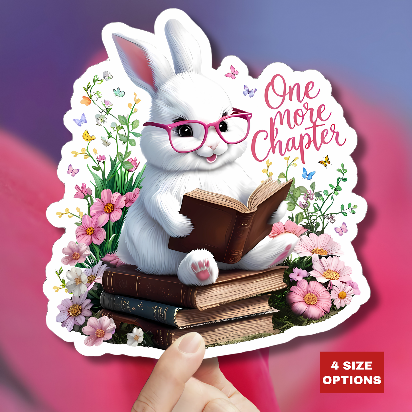 One More Chapter Sticker, Bunny Reading Decal, Teacher Appreciation Gift, Book Lover Vinyl Sticker, Waterproof Laptop Decal, Cute Animal Sticker