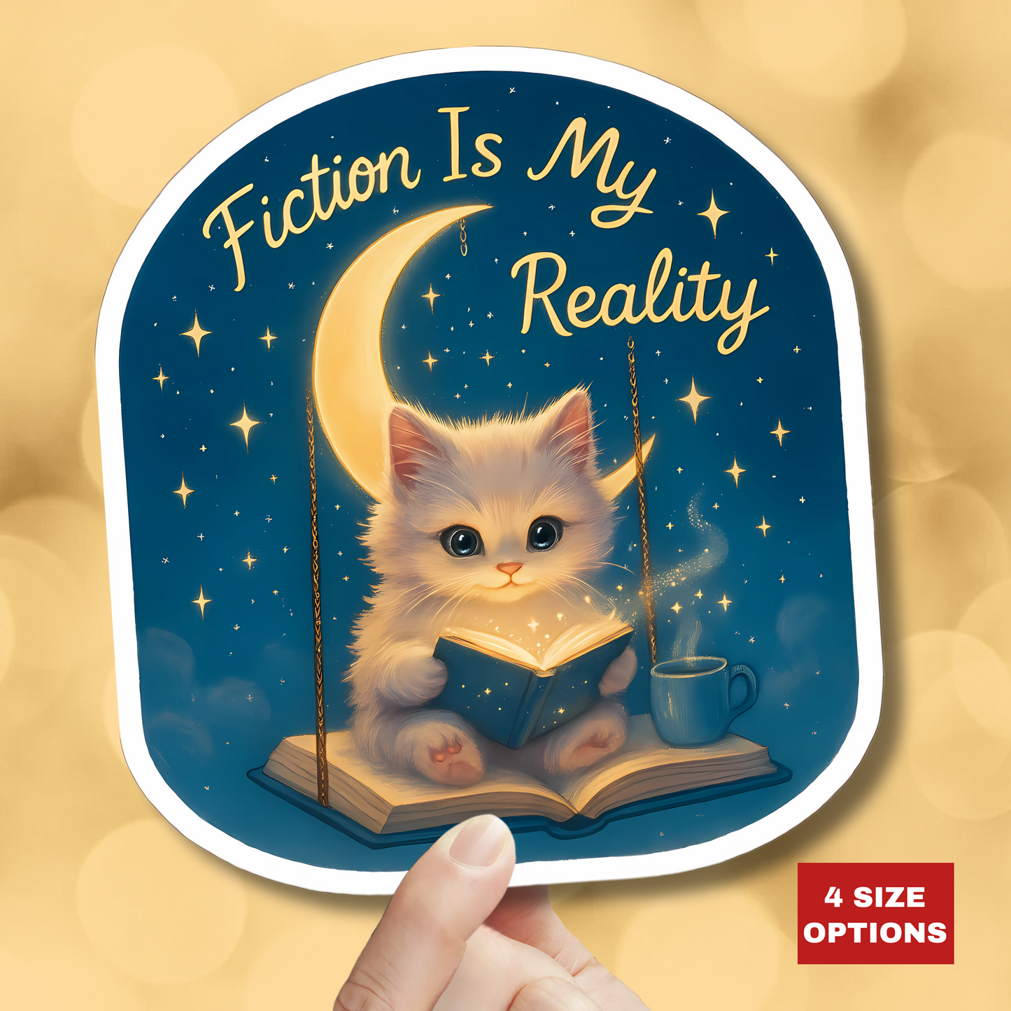 Fiction is My Reality Sticker, Cute Kitten Reading Decal, Teacher Gift Decal, Book Lover Vinyl Sticker, Waterproof Sticker Laptop Planner Mug Sticker