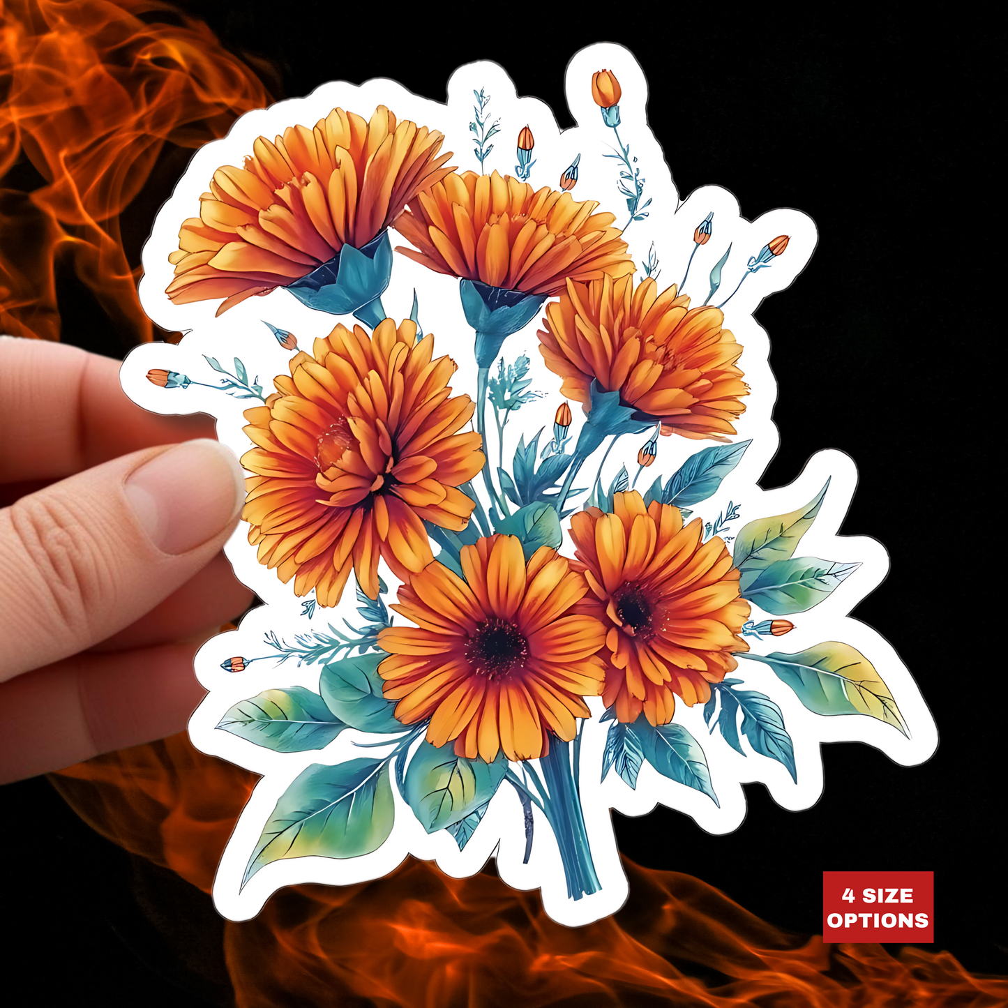 Marigold Flower Sticker, Symbol Of Strength October Birth Flower Gift, Waterproof Vinyl Decal Kiss Cut Floral Laptop Water Bottle Scrapbook
