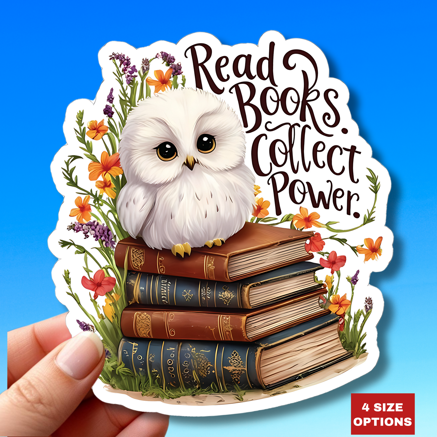 Read Books Collect Power Owl Sticker, Book Lover Gift, Cute Reading Owl, Bookworm Teacher's Day Sticker, School Sticker Student Bookish Gift