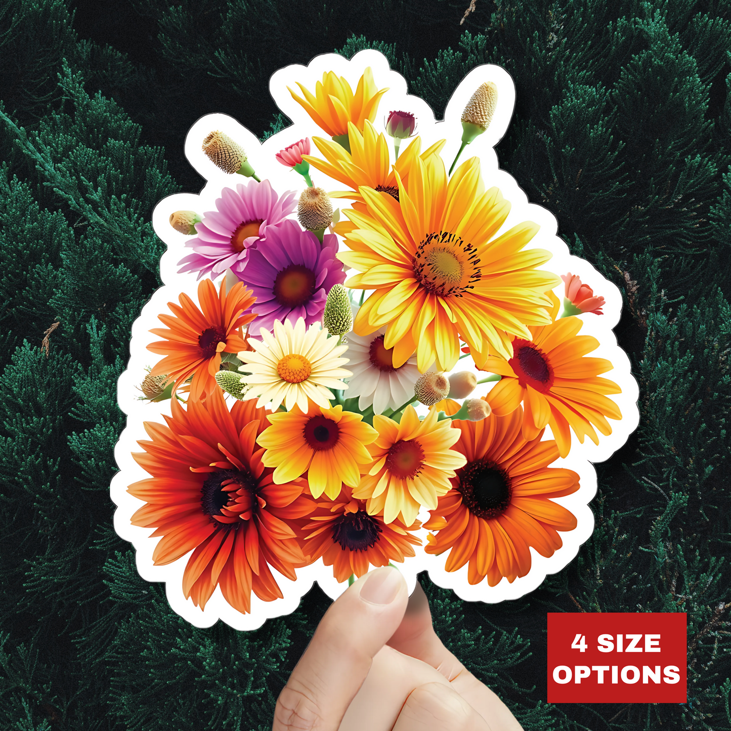 Garden Flowers Bouquet Sticker Gerbera Daisies April Birth Flower Symbol Of Joy Waterproof Vinyl Kiss Cut Laptop Water Bottle Scrapbook