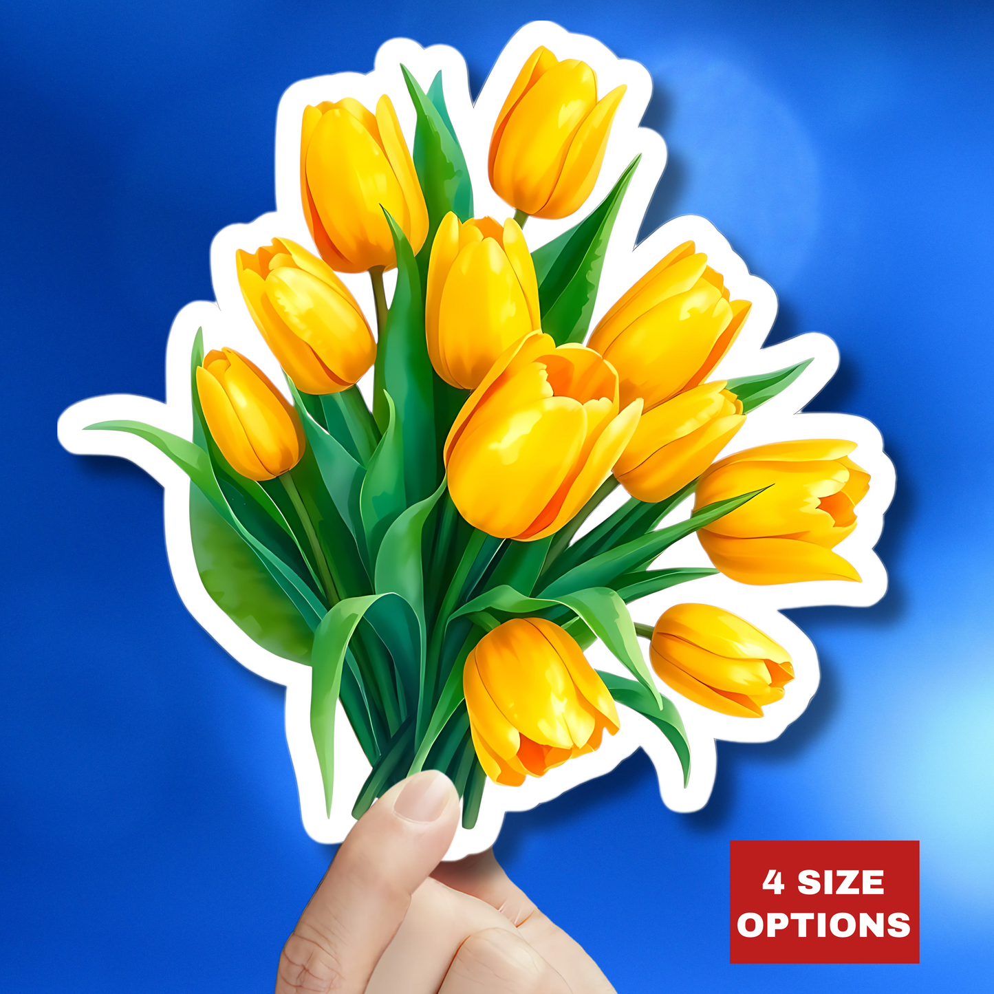 Yellow Tulip Bouquet Stickers, Floral Decals, Spring Flower Decor, Gardening Gifts, Vinyl Laptop Stickers Scrapbooking Supplies Nature Art Gift