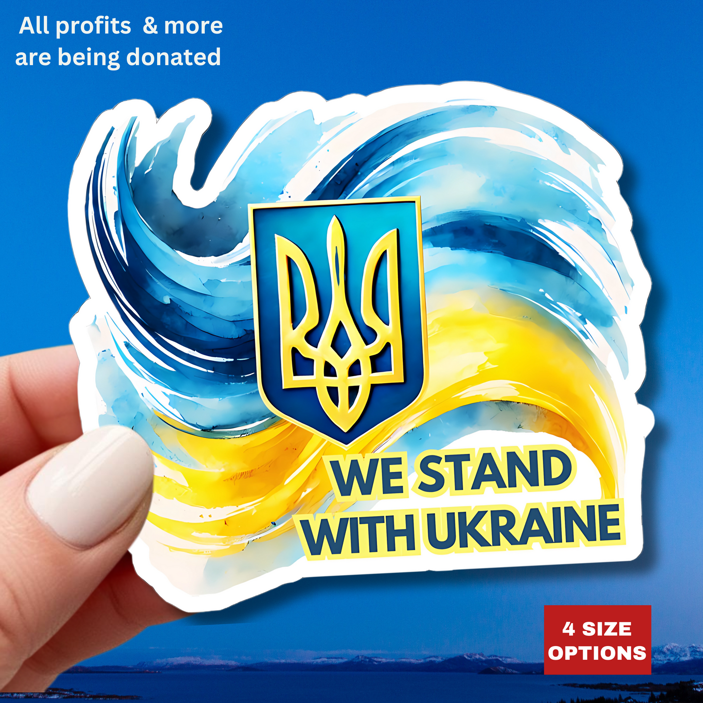 We Stand With Ukraine Sticker, Ukrainian Flag Trident Support Decal, Slava Ukraini Vinyl Waterproof Kiss Cut Laptop Water Bottle Journal Car