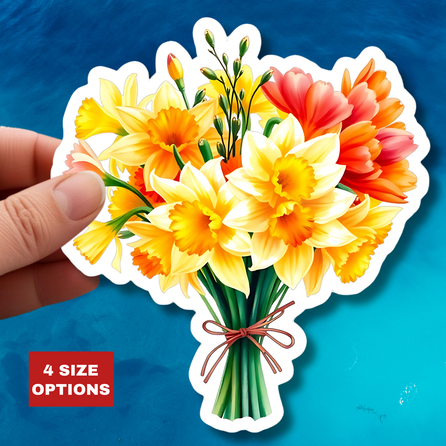 Beautiful Daffodil Bouquet Sticker, March Birth Flower Symbol Of Hope Joy Good Luck, Waterproof Vinyl Kiss Cut Floral Laptop Water Bottle Gift