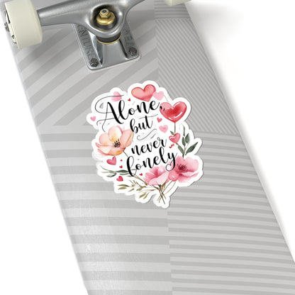 Alone But Never Lonely Vinyl Kiss-Cut Sticker – Introvert Quote Decal – Waterproof Durable Decoration for Laptop, Water Bottle, Planner – Unique Self-Care Gift