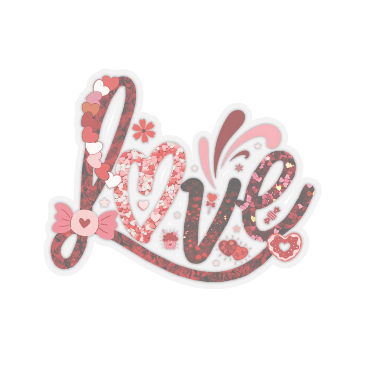 Love Sticker, Valentine's Day Gift, Colorful Heart Candy Vinyl Decal, Romantic Cute Quote, Waterproof Kiss Cut Laptop Scrapbook Water Bottle