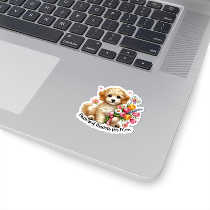 Paws And Flowers For Mom Sticker, Cute Dog Sticker, Mom Gift Sticker, Watercolor Vinyl Sticker, Floral Puppy Decal, Mother's Day Gift For Dog Lovers, Pet Stickers
