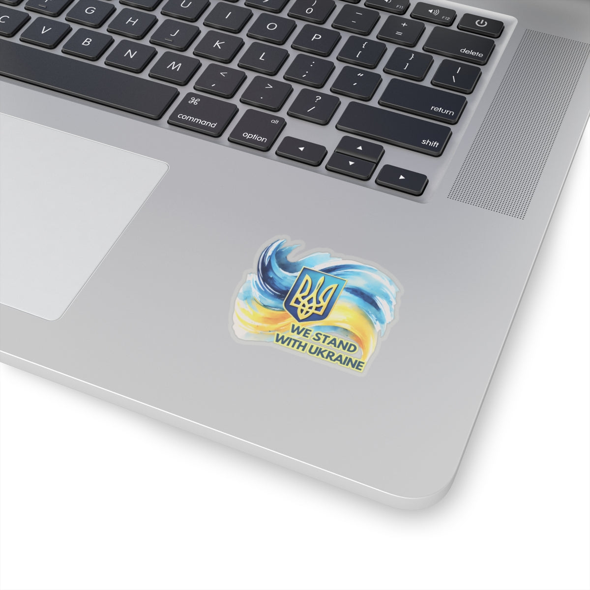 We Stand With Ukraine Sticker, Ukrainian Flag Trident Support Decal, Slava Ukraini Vinyl Waterproof Kiss Cut Laptop Water Bottle Journal Car