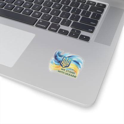 We Stand With Ukraine Sticker, Ukrainian Flag Trident Support Decal, Slava Ukraini Vinyl Waterproof Kiss Cut Laptop Water Bottle Journal Car