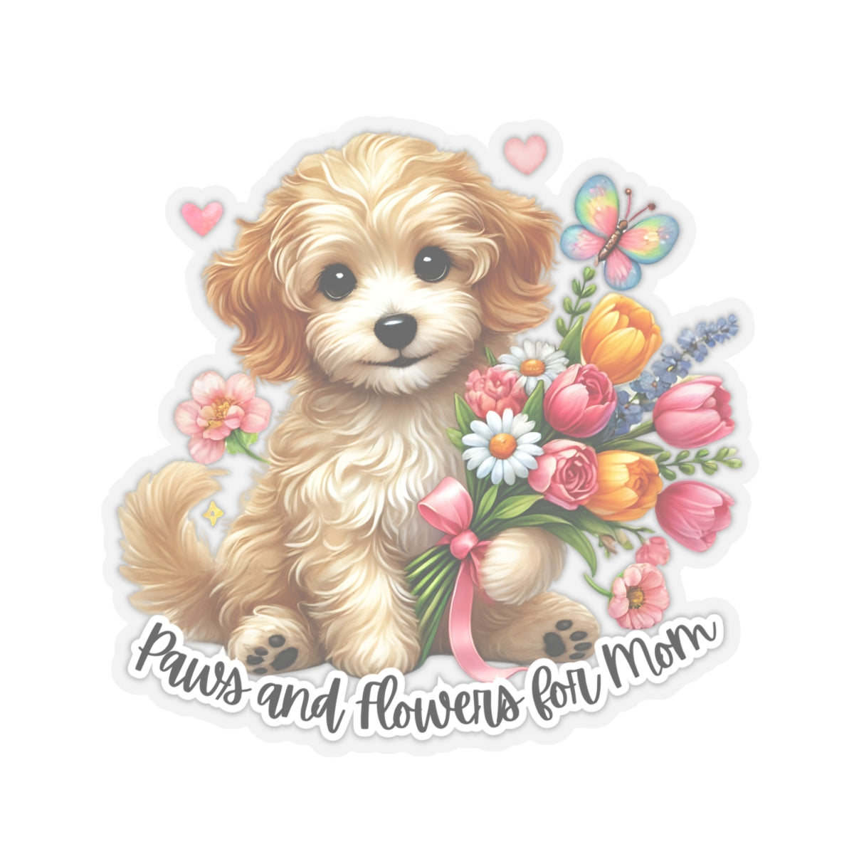 Paws And Flowers For Mom Sticker, Cute Dog Sticker, Mom Gift Sticker, Watercolor Vinyl Sticker, Floral Puppy Decal, Mother's Day Gift For Dog Lovers, Pet Stickers