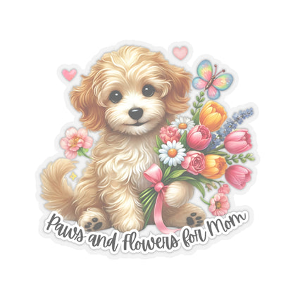 Paws And Flowers For Mom Sticker, Cute Dog Sticker, Mom Gift Sticker, Watercolor Vinyl Sticker, Floral Puppy Decal, Mother's Day Gift For Dog Lovers, Pet Stickers