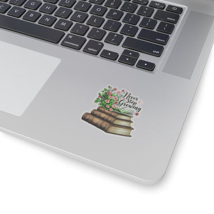 Never Stop Growing Motivational Sticker, Inspirational Growth Mindset Vinyl Decal, Positive Quote Plant Design, Laptop Water Bottle Decor