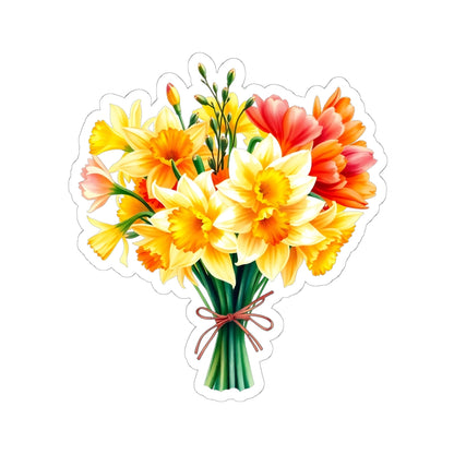 Beautiful Daffodil Bouquet Sticker, March Birth Flower Symbol Of Hope Joy Good Luck, Waterproof Vinyl Kiss Cut Floral Laptop Water Bottle Gift