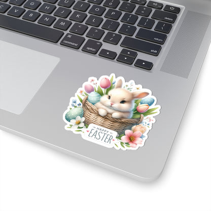 Happy Easter Sticker, Easter Bunny Vinyl Sticker, Spring Holiday Decal, Easter Egg Hunt Sticker, Cute Rabbit Sticker, Kids Craft Supplies Decal