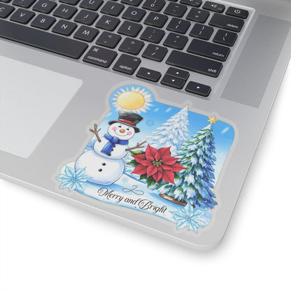Merry Bright Snowman Sticker, Christmas Kiss Cut Sticker, Cute Winter Holiday Sticker, Festive Gift Idea, Waterproof Vinyl Sticker For Planners