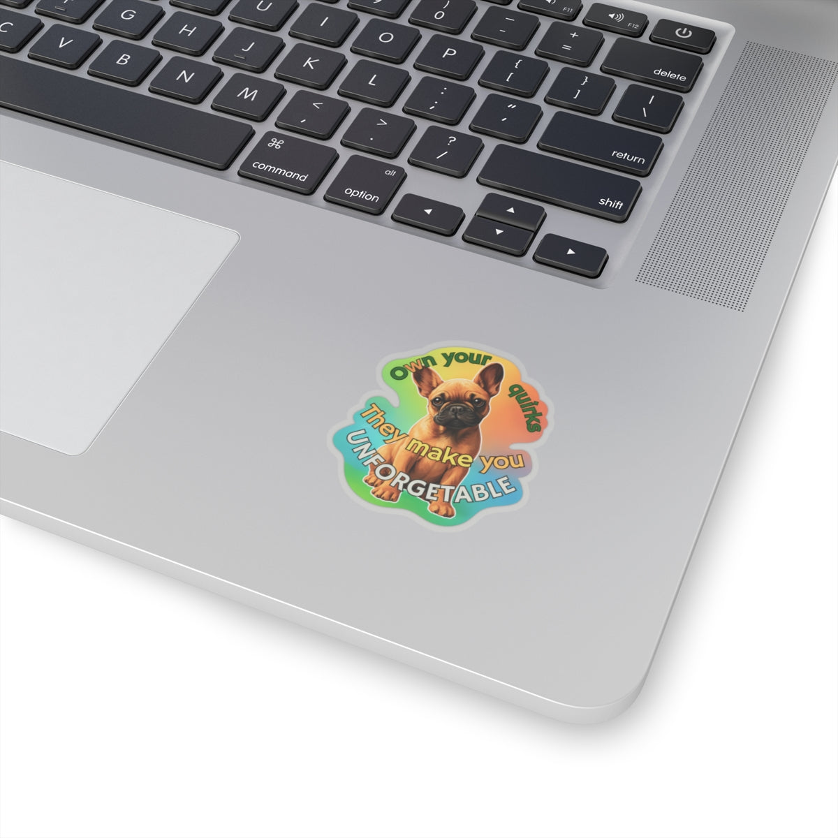 Own Your Quirks French Bulldog Vinyl Decal, Cute Dog Lover Gift Waterproof Sticker, Laptop Water Bottle Planner Funny Pet Sticker