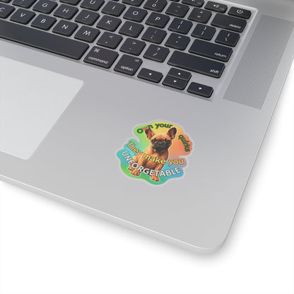Own Your Quirks French Bulldog Vinyl Decal, Cute Dog Lover Gift Waterproof Sticker, Laptop Water Bottle Planner Funny Pet Sticker