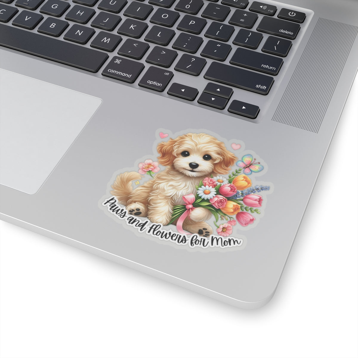 Paws And Flowers For Mom Sticker, Cute Dog Sticker, Mom Gift Sticker, Watercolor Vinyl Sticker, Floral Puppy Decal, Mother's Day Gift For Dog Lovers, Pet Stickers